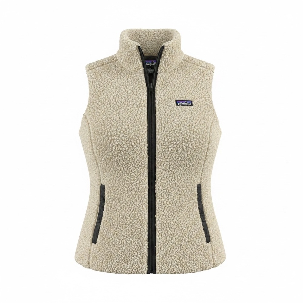 Patagonia Womens Los Gatos Fleece Vest Pelican Tan Full Zip High Pile Large